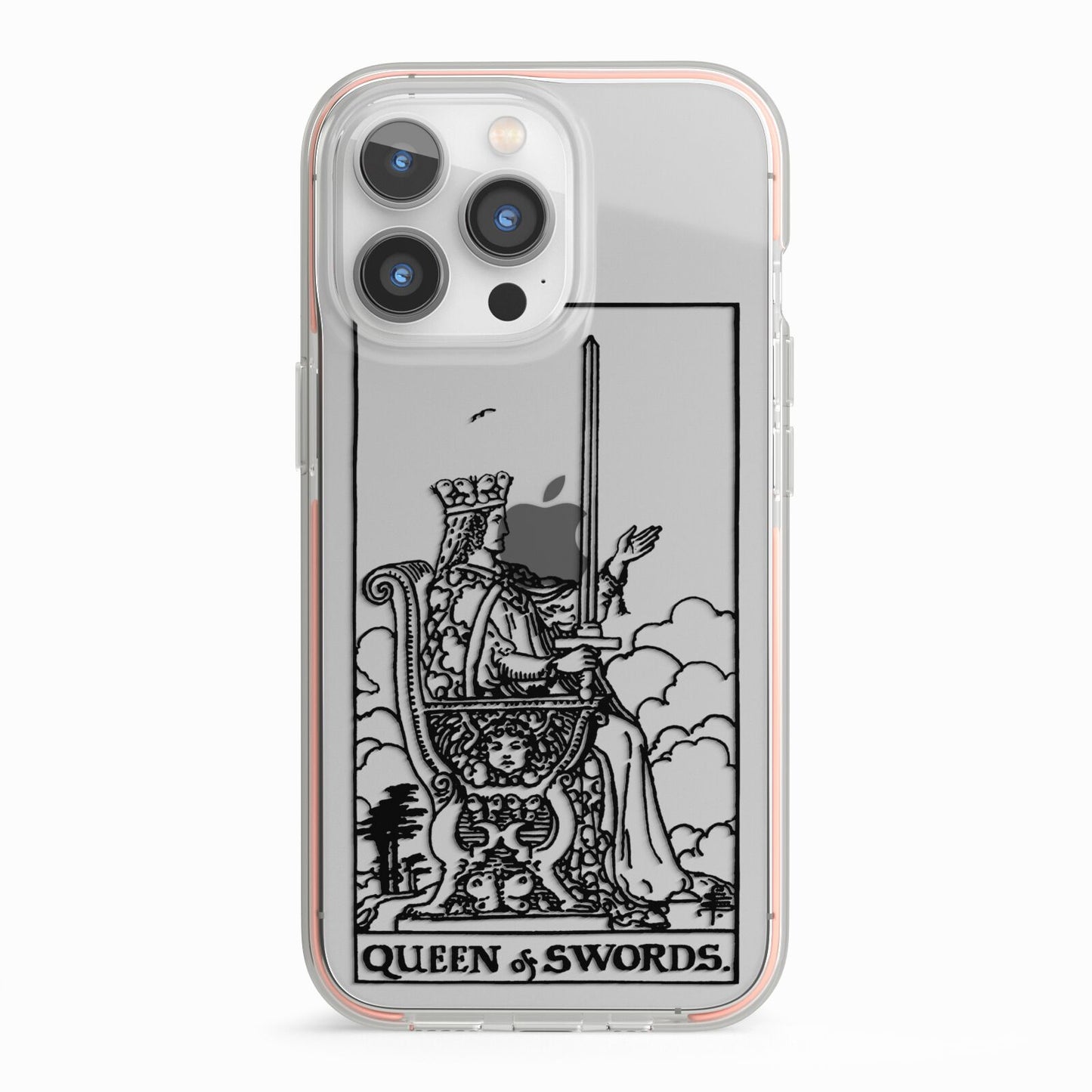 Queen of Swords Monochrome iPhone 13 Pro TPU Impact Case with Pink Edges