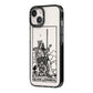Queen of Swords Monochrome iPhone 14 Black Impact Case Side Angle on Silver phone