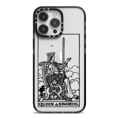 Queen of Swords Monochrome iPhone 14 Pro Max Black Impact Case on Silver phone