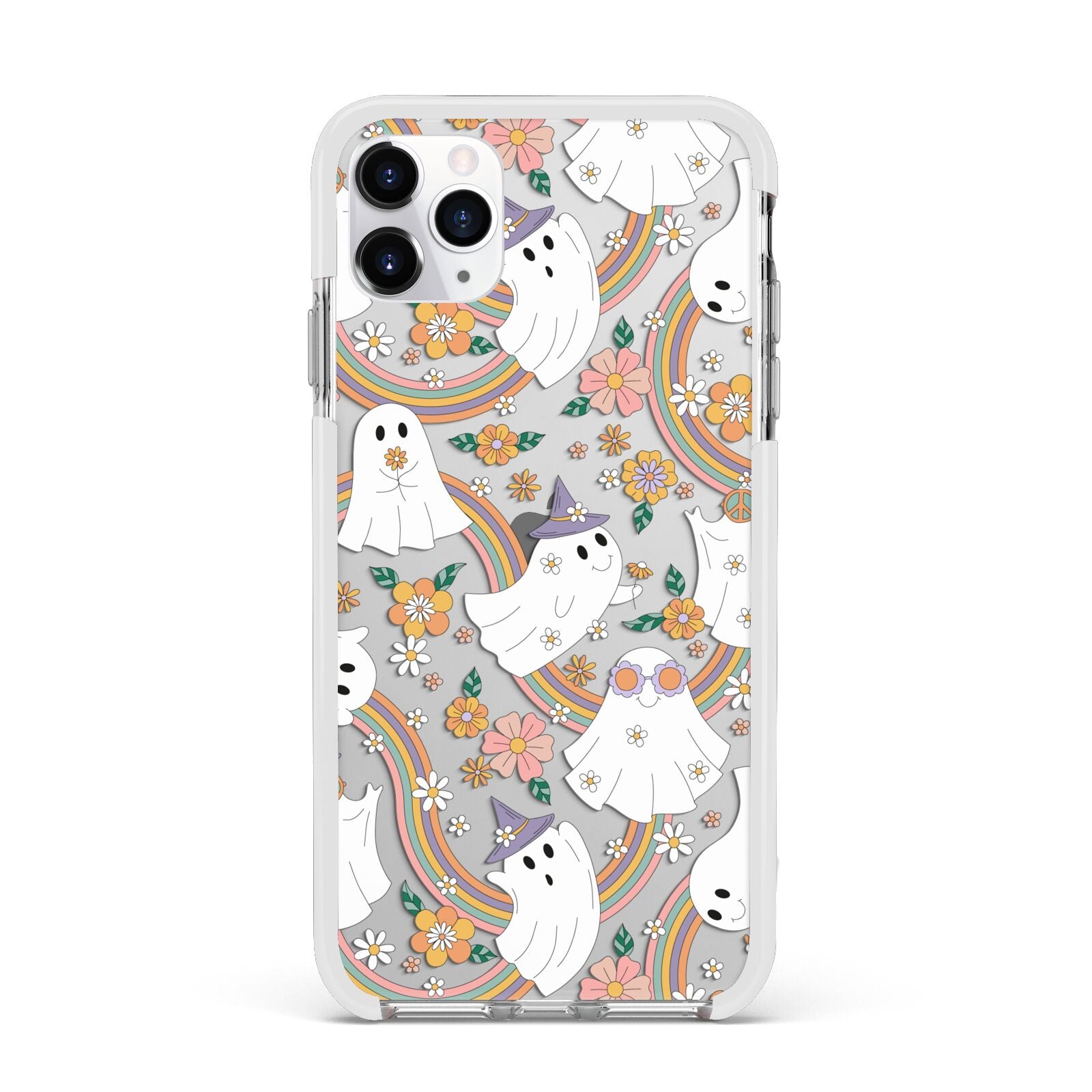 Rainbow Ghost Apple iPhone 11 Pro Max in Silver with White Impact Case