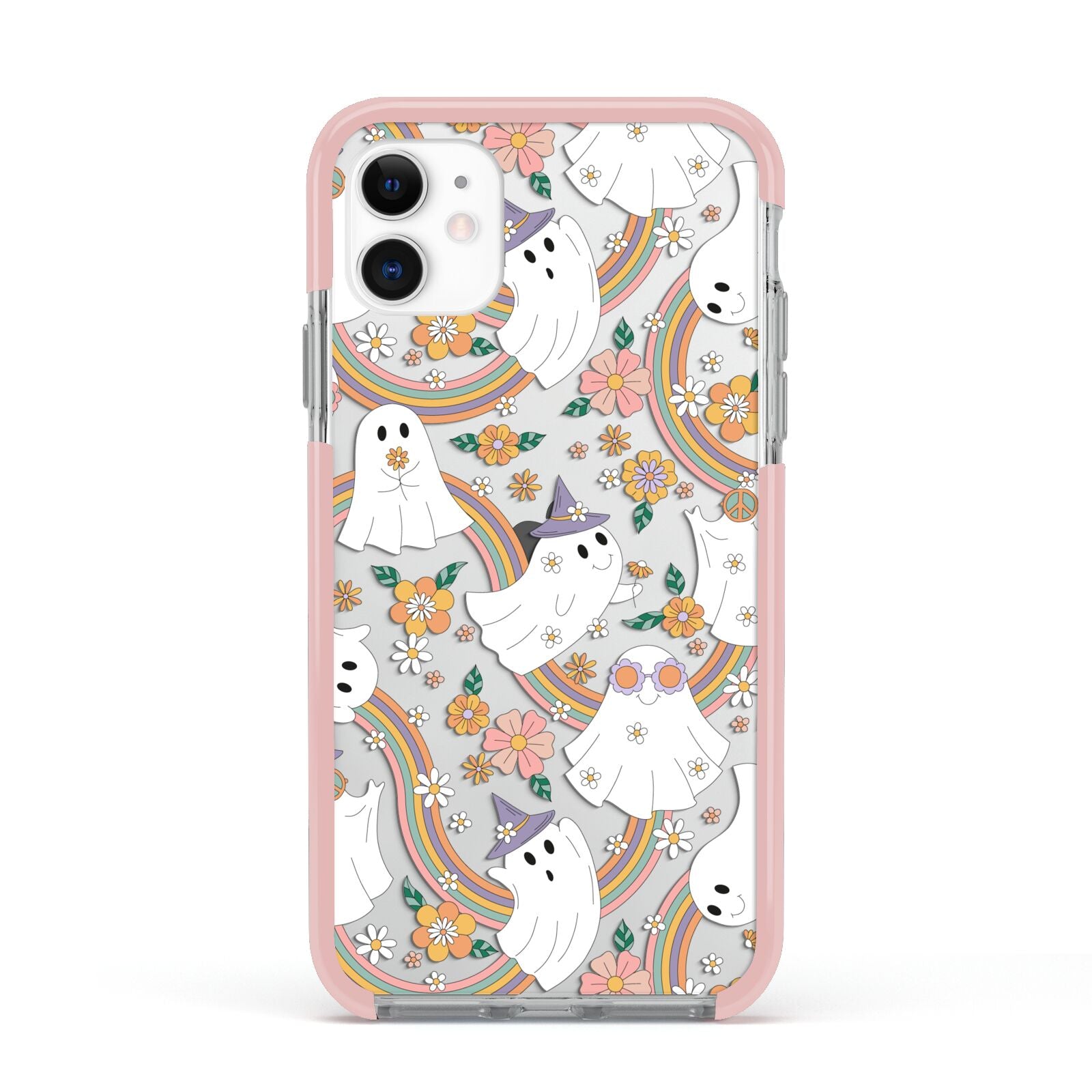 Rainbow Ghost Apple iPhone 11 in White with Pink Impact Case