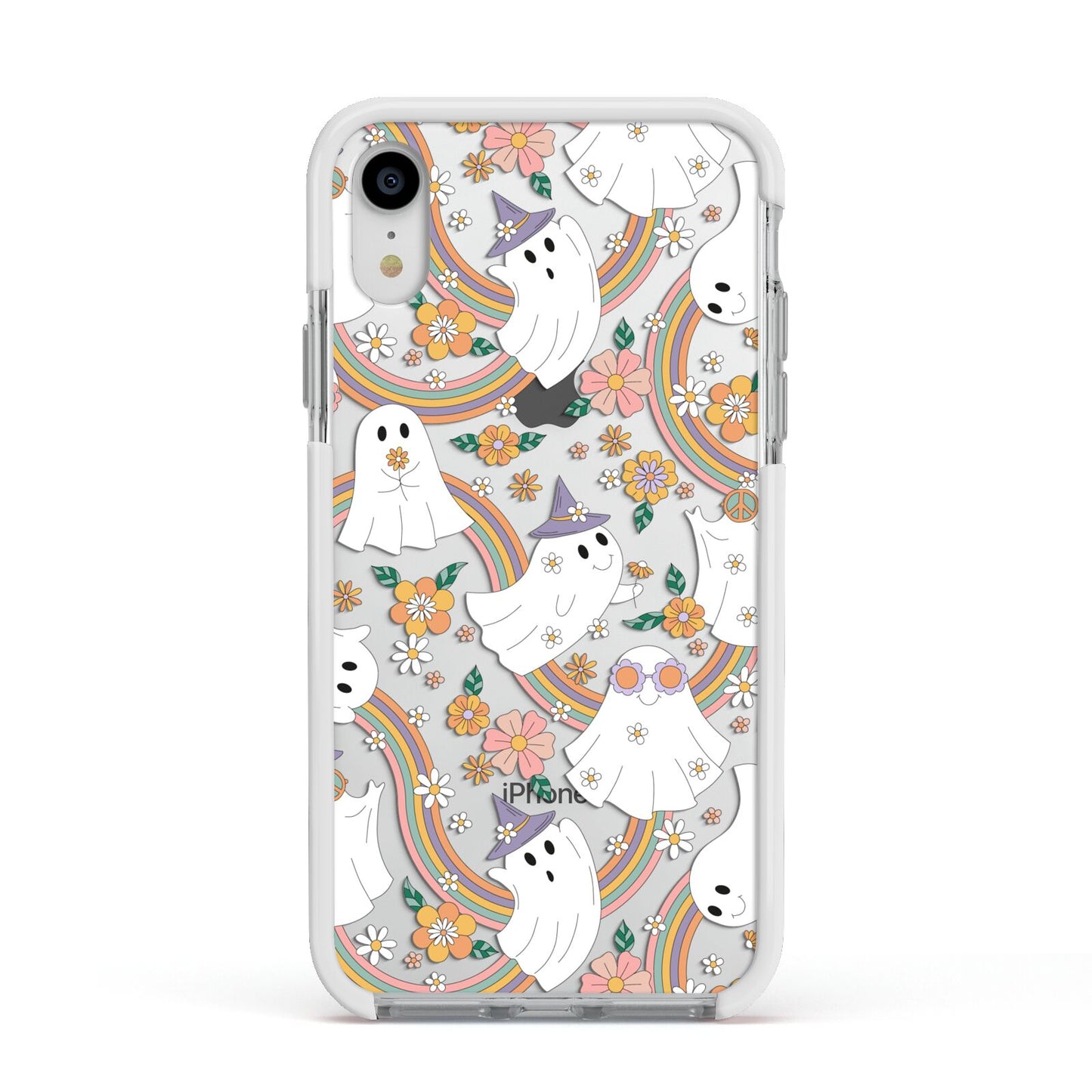 Rainbow Ghost Apple iPhone XR Impact Case White Edge on Silver Phone