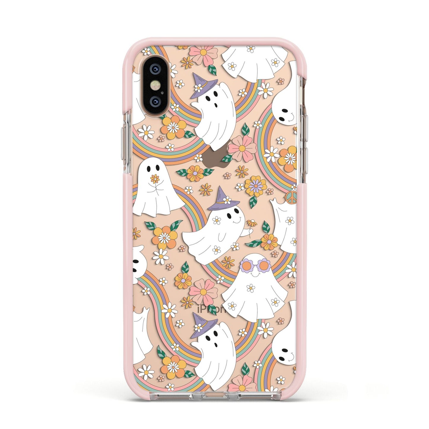 Rainbow Ghost Apple iPhone Xs Impact Case Pink Edge on Gold Phone