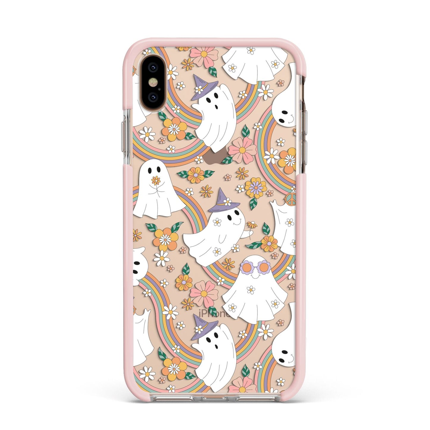 Rainbow Ghost Apple iPhone Xs Max Impact Case Pink Edge on Gold Phone