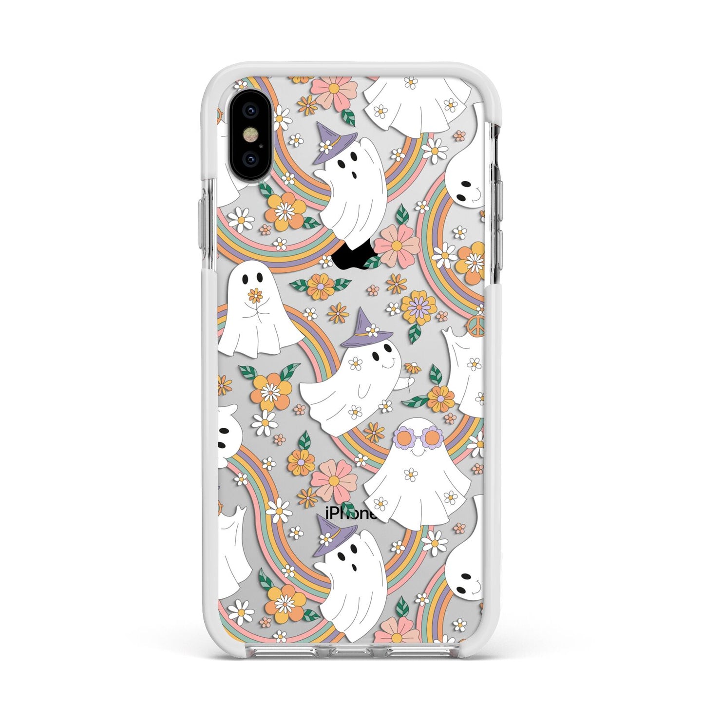 Rainbow Ghost Apple iPhone Xs Max Impact Case White Edge on Silver Phone