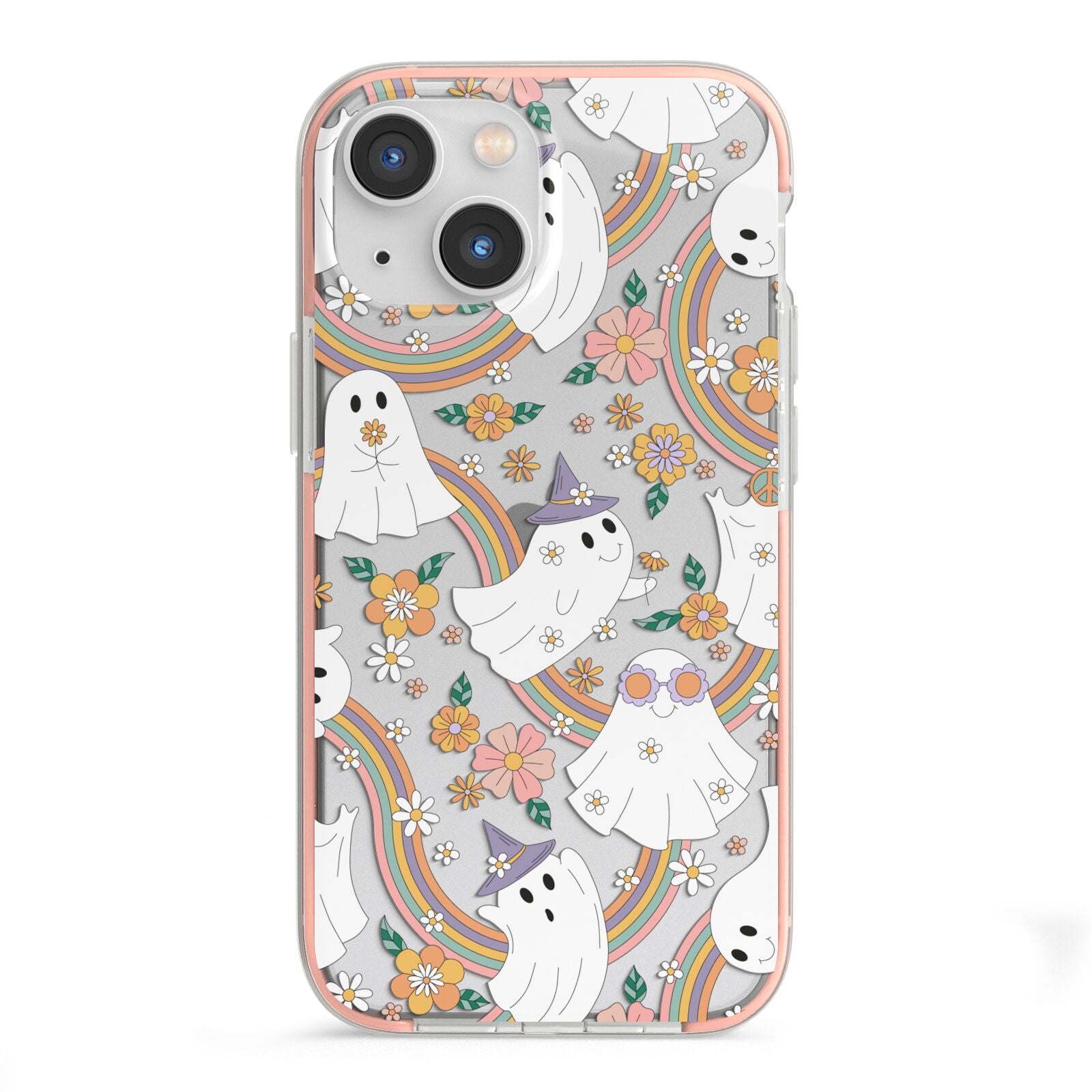 Rainbow Ghost iPhone 13 Mini TPU Impact Case with Pink Edges