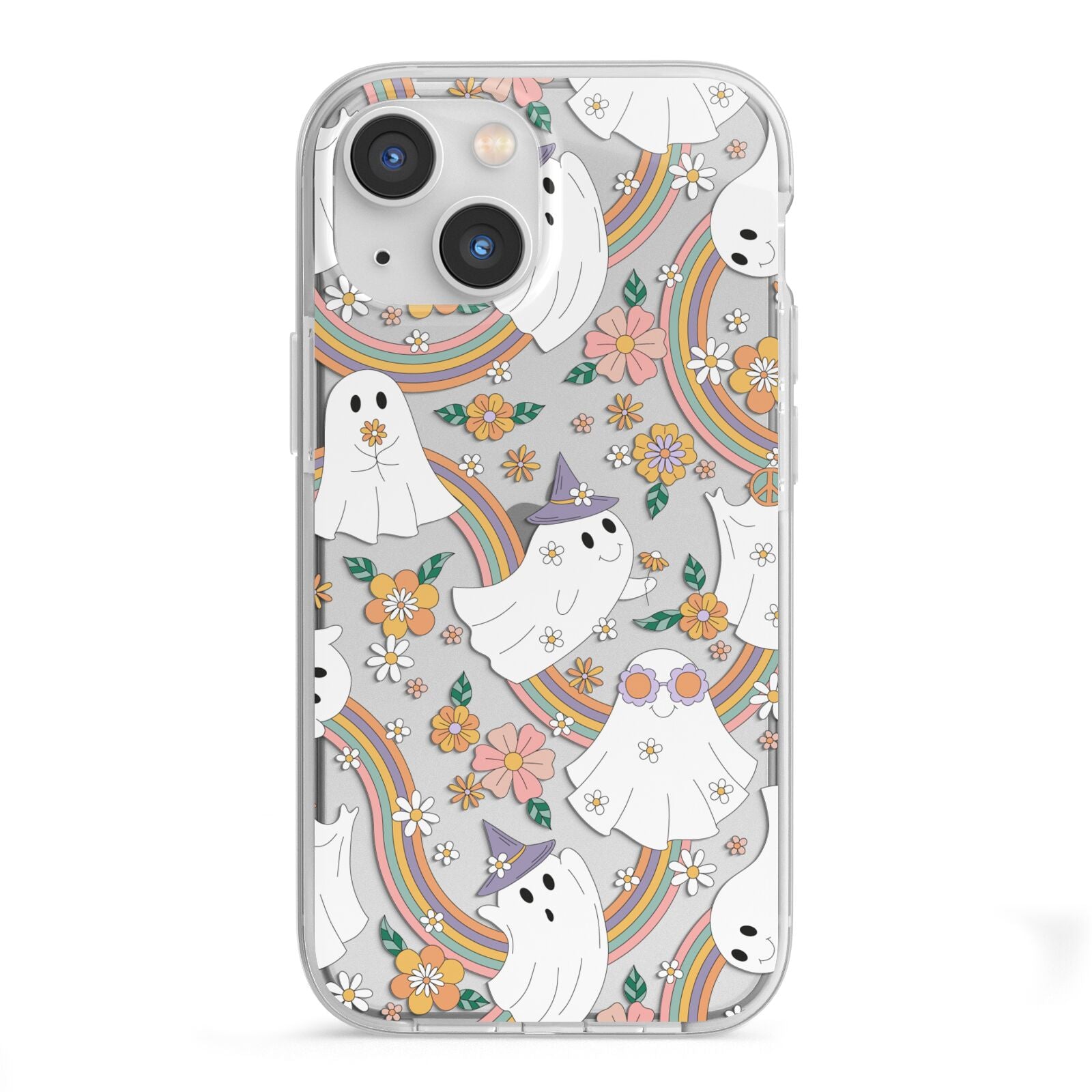 Rainbow Ghost iPhone 13 Mini TPU Impact Case with White Edges