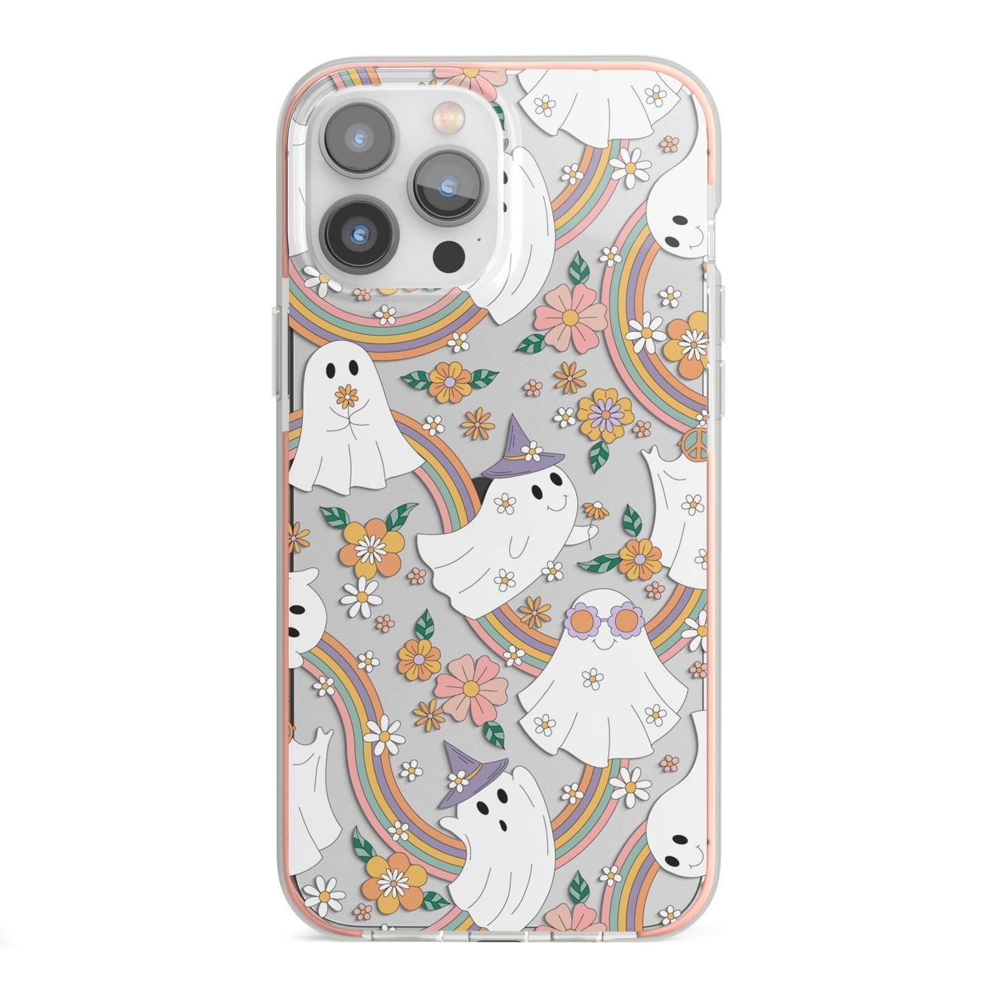 Rainbow Ghost iPhone 13 Pro Max TPU Impact Case with Pink Edges