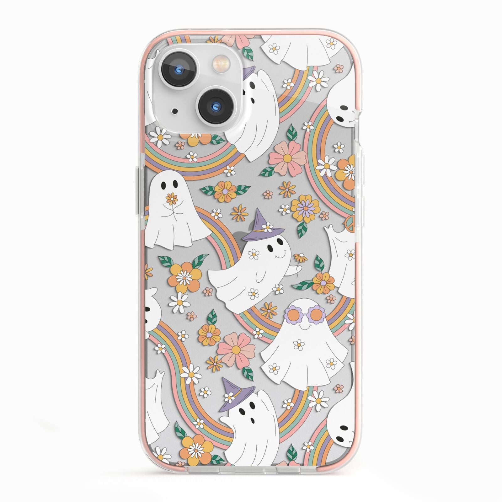 Rainbow Ghost iPhone 13 TPU Impact Case with Pink Edges