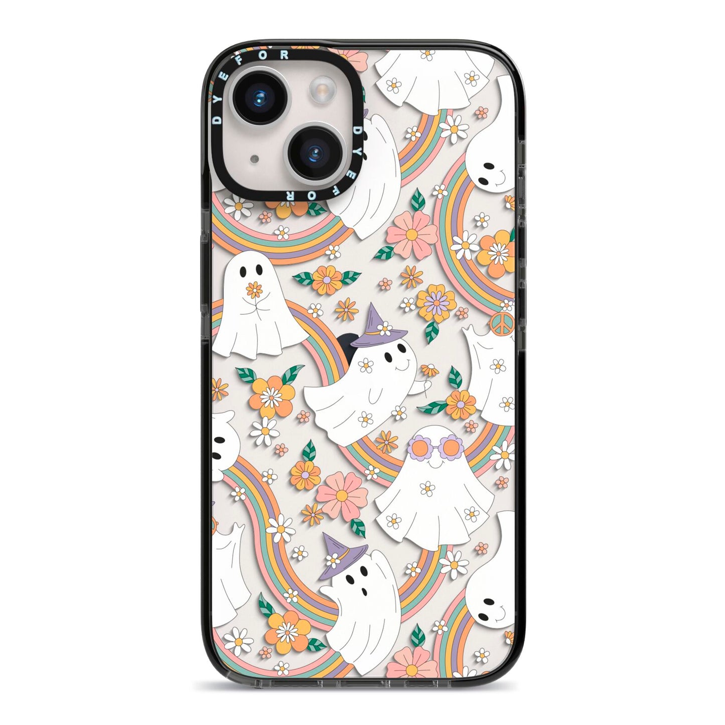 Rainbow Ghost iPhone 14 Black Impact Case on Silver phone