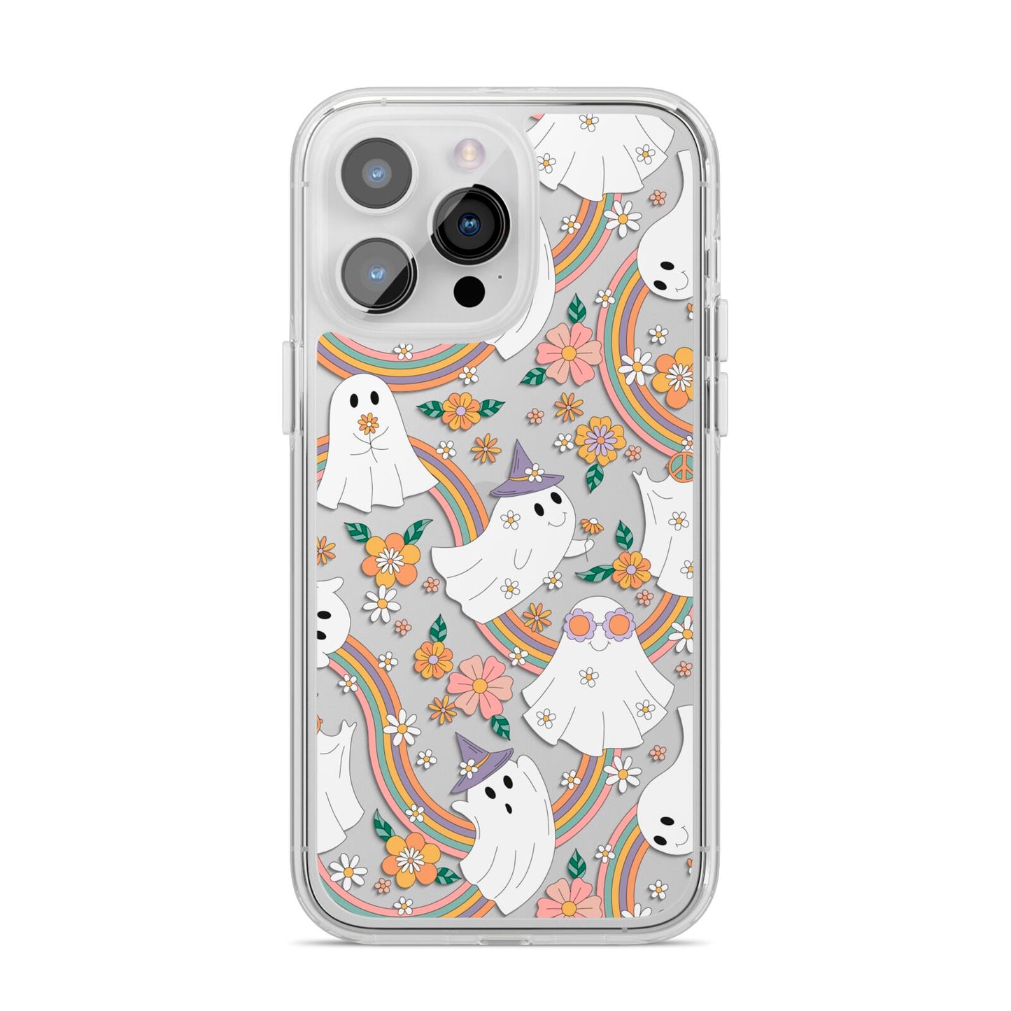 Rainbow Ghost iPhone 14 Pro Max Clear Tough Case Silver