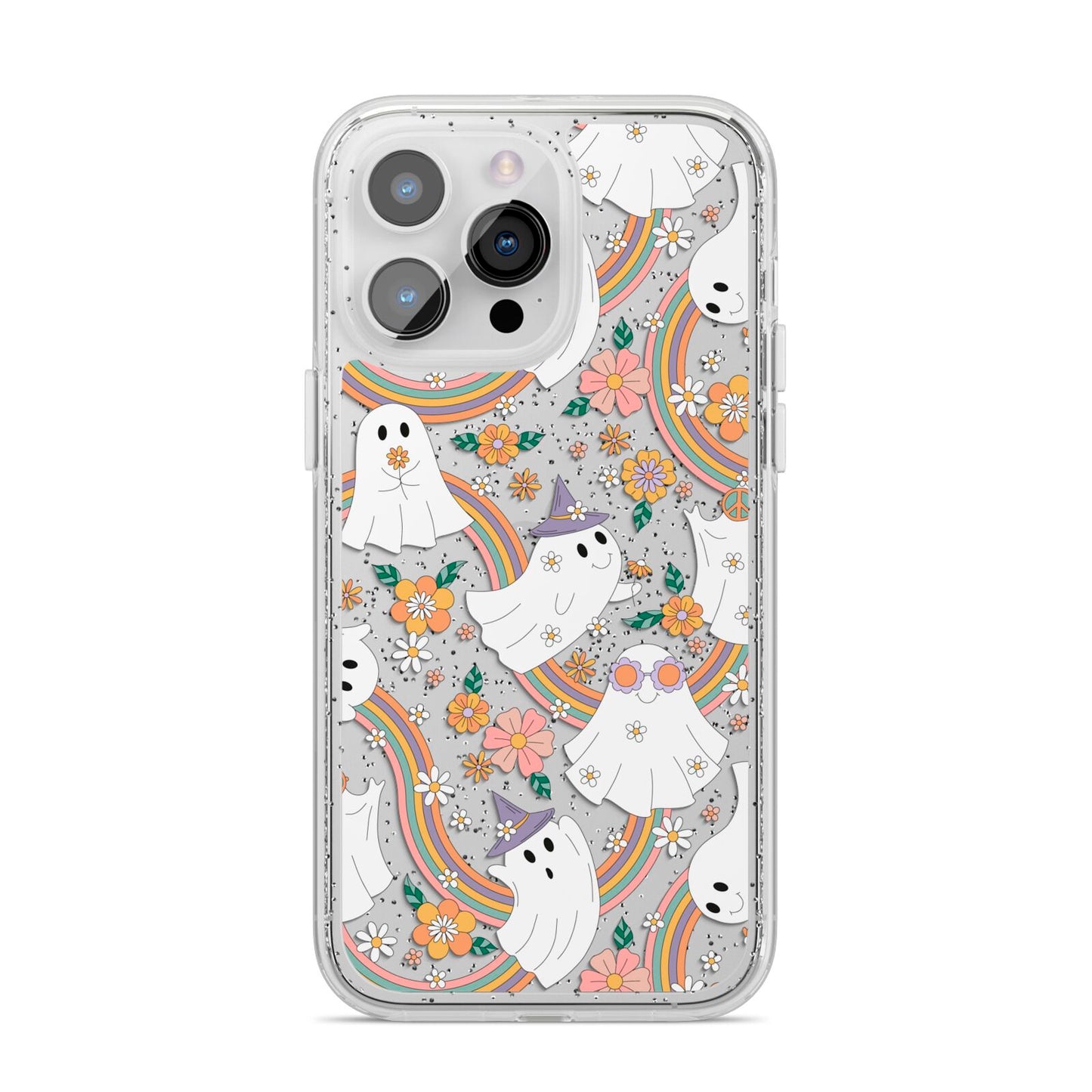 Rainbow Ghost iPhone 14 Pro Max Glitter Tough Case Silver