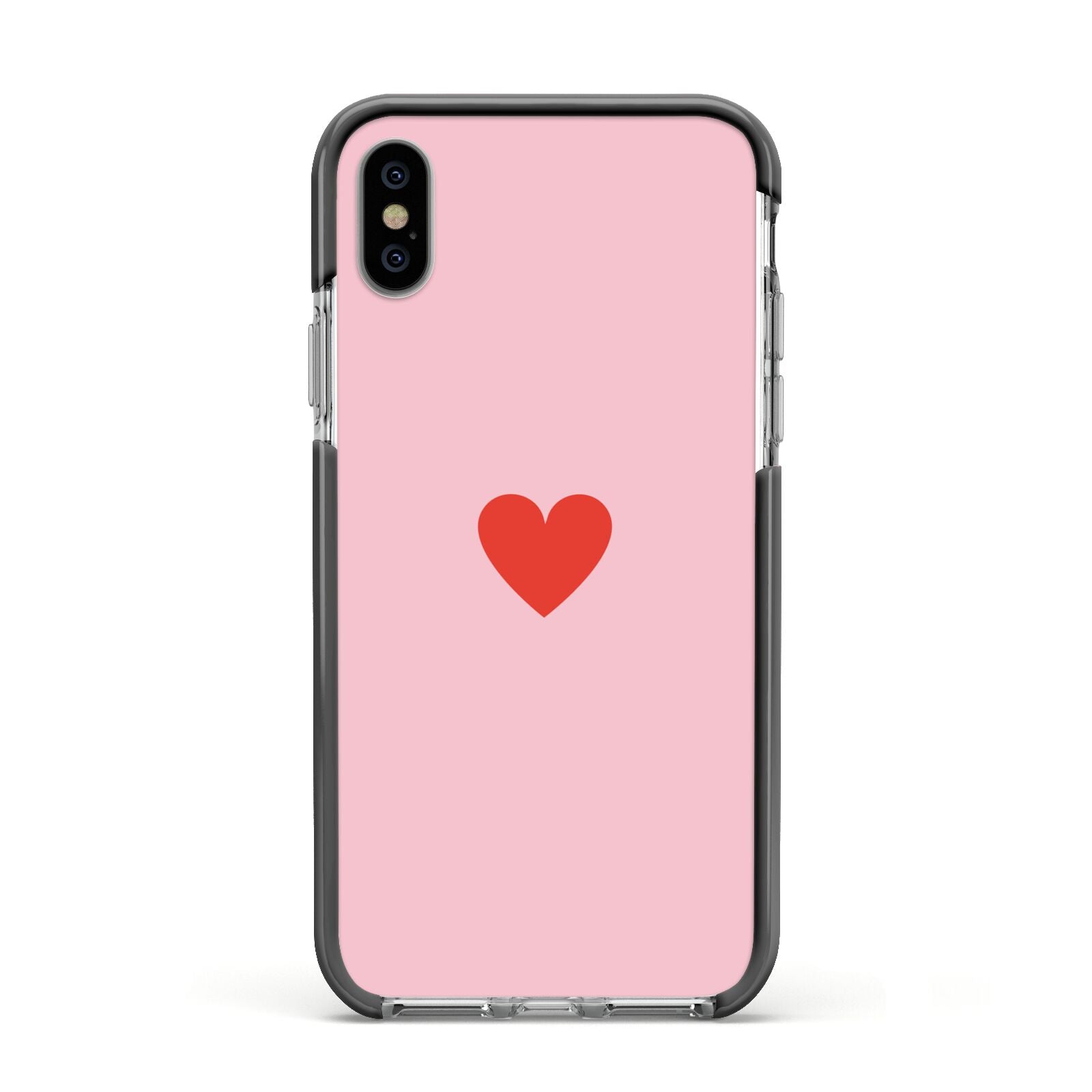 Red Heart Apple iPhone Xs Impact Case Black Edge on Silver Phone