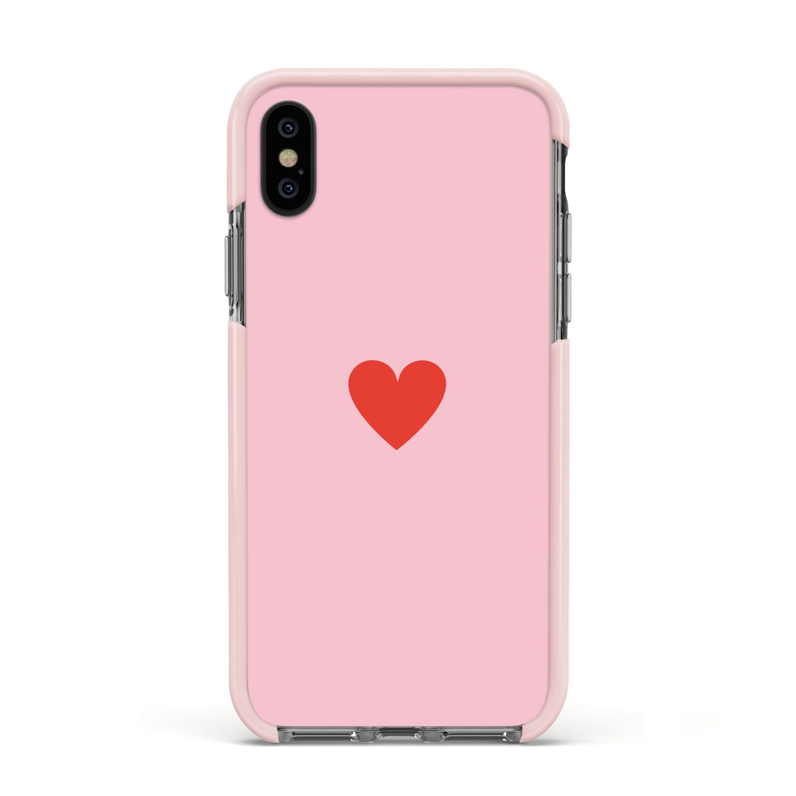 Red Heart Apple iPhone Xs Impact Case Pink Edge on Black Phone
