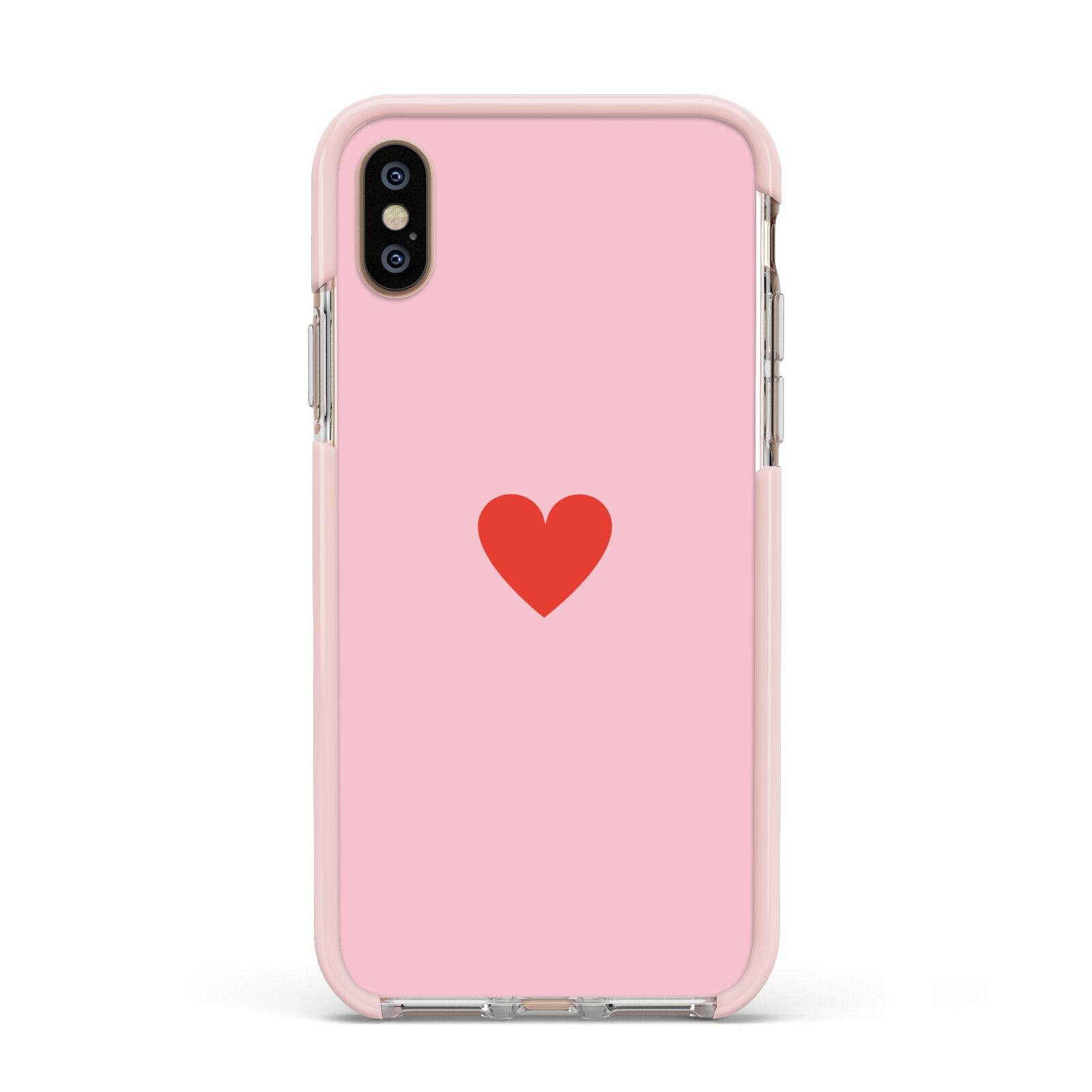 Red Heart Apple iPhone Xs Impact Case Pink Edge on Gold Phone
