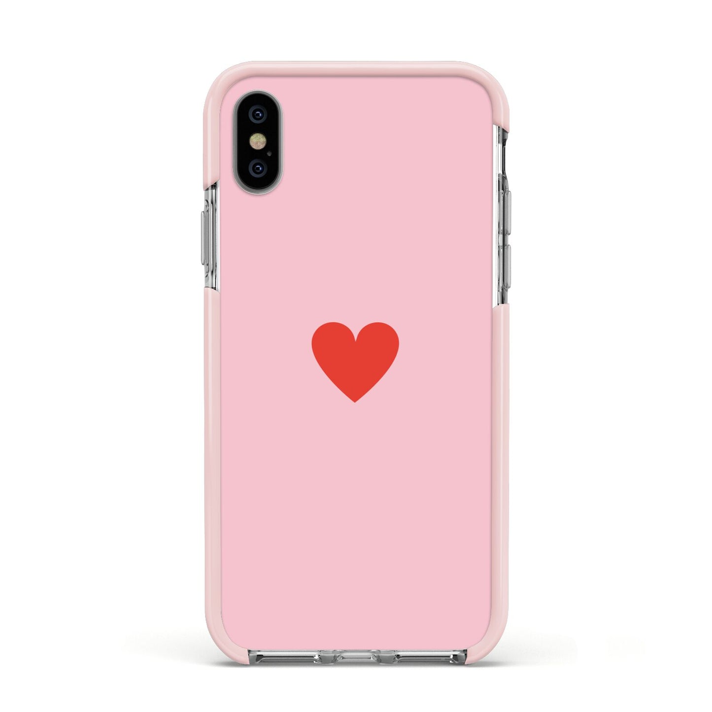 Red Heart Apple iPhone Xs Impact Case Pink Edge on Silver Phone