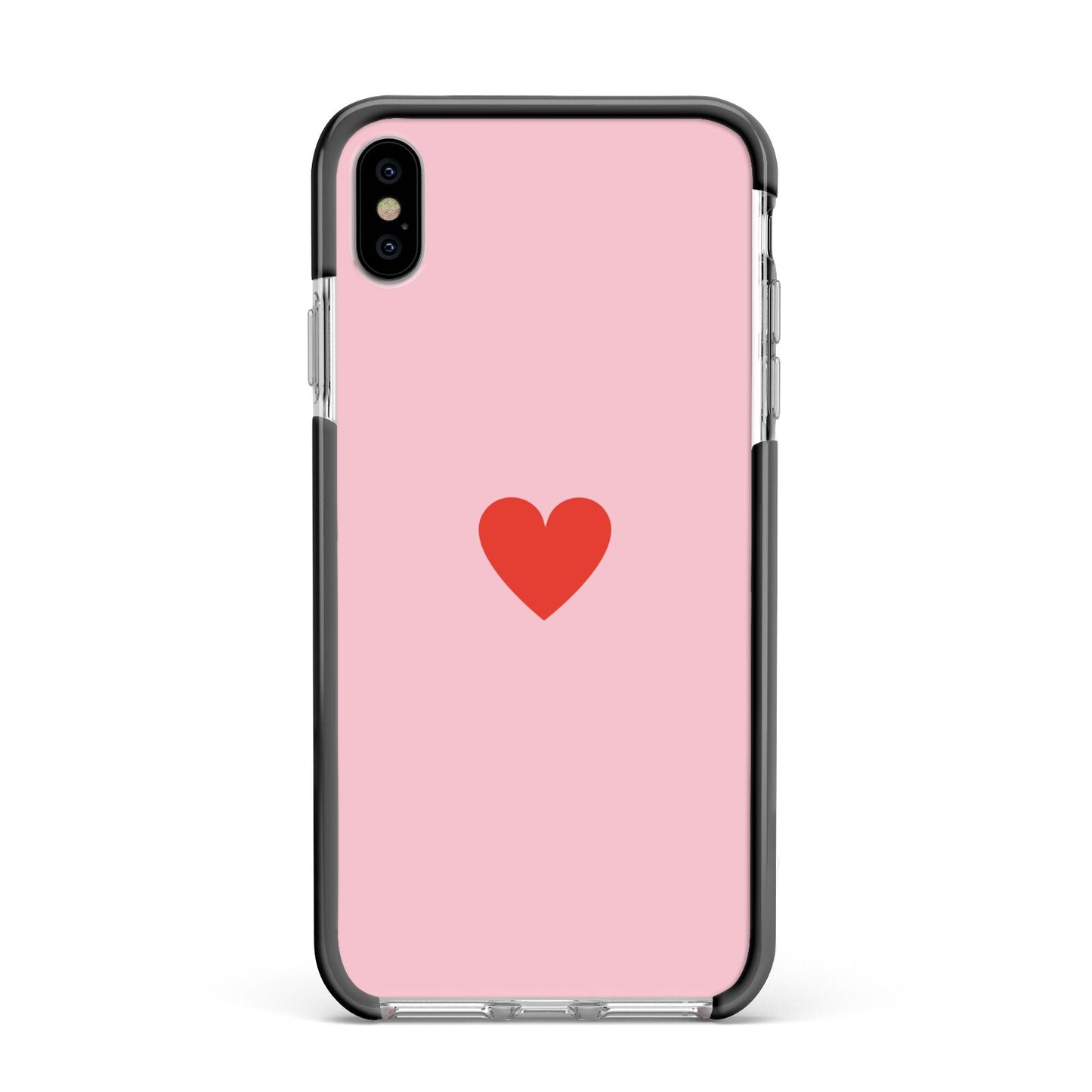 Red Heart Apple iPhone Xs Max Impact Case Black Edge on Silver Phone