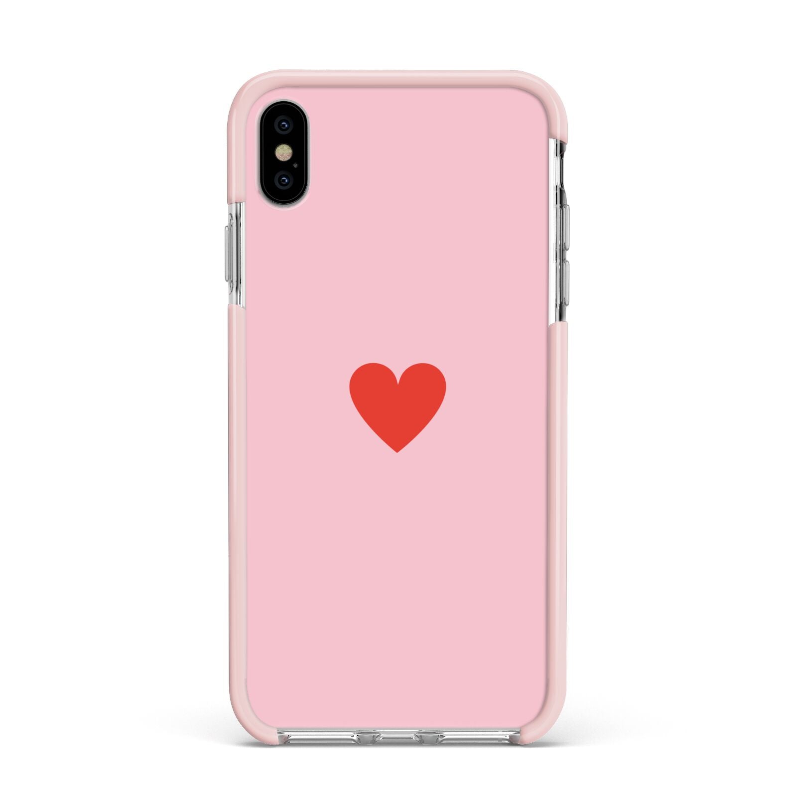Red Heart Apple iPhone Xs Max Impact Case Pink Edge on Silver Phone