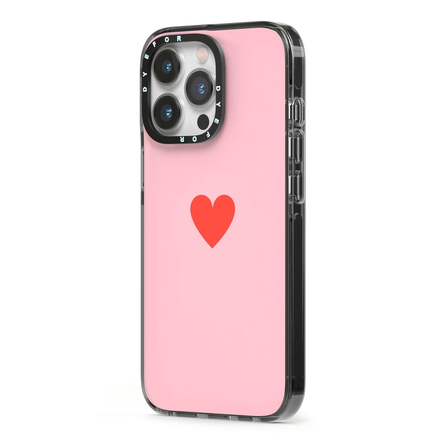 Red Heart iPhone 13 Pro Black Impact Case Side Angle on Silver phone