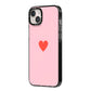 Red Heart iPhone 14 Plus Black Impact Case Side Angle on Silver phone