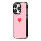 Red Heart iPhone 14 Pro Black Impact Case Side Angle on Silver phone