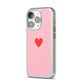 Red Heart iPhone 14 Pro Clear Tough Case Silver Angled Image