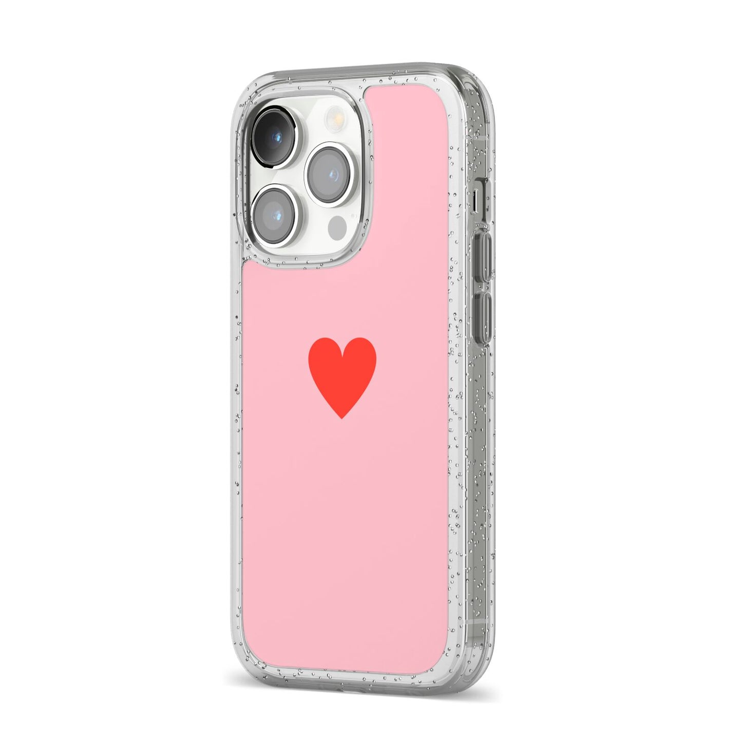 Red Heart iPhone 14 Pro Glitter Tough Case Silver Angled Image