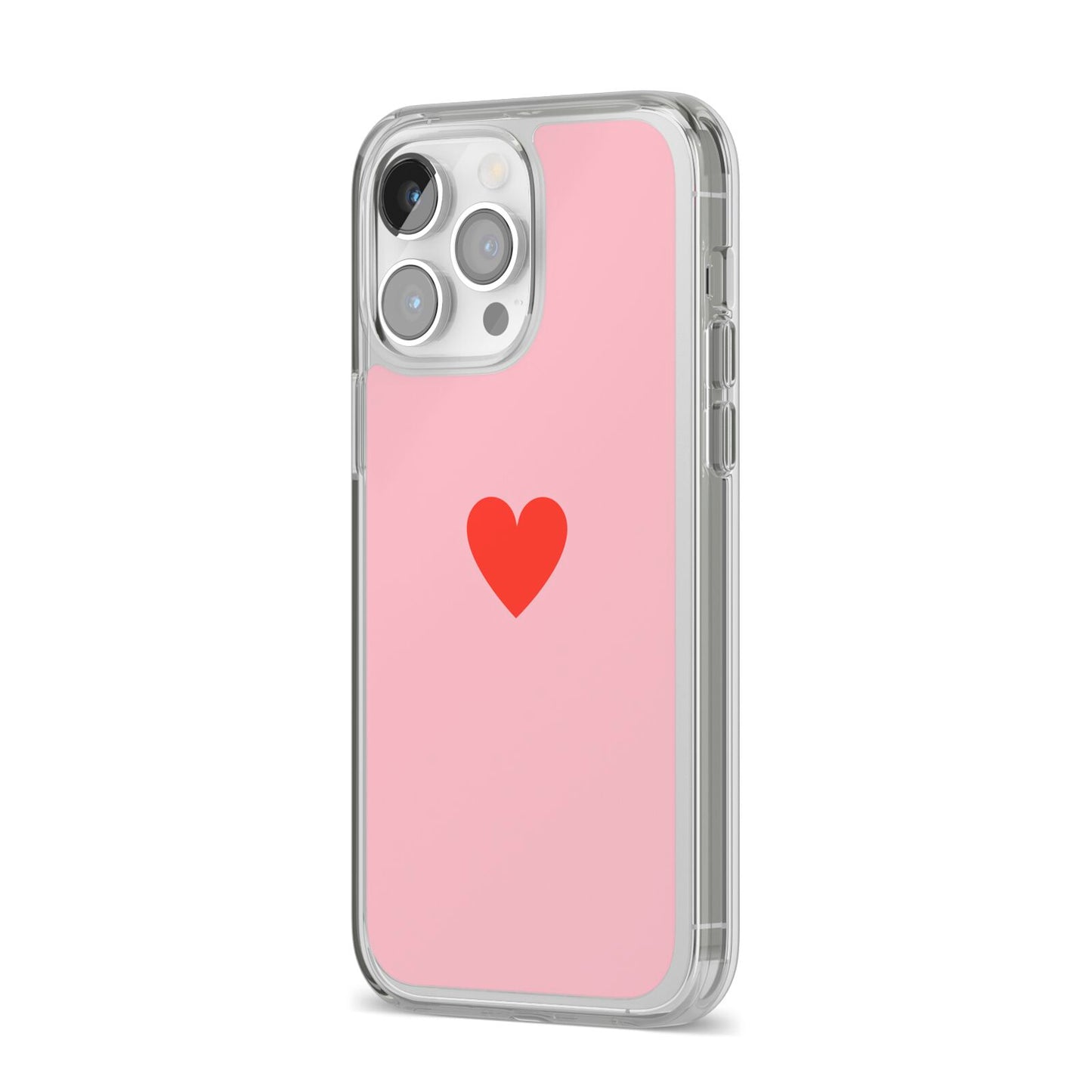 Red Heart iPhone 14 Pro Max Clear Tough Case Silver Angled Image