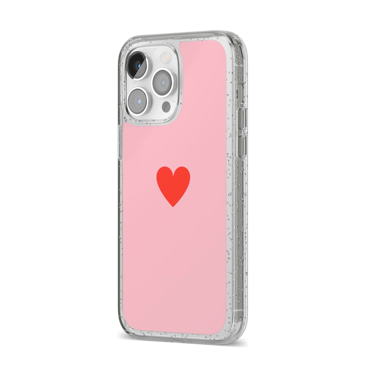 Red Heart iPhone 14 Pro Max Glitter Tough Case Silver Angled Image