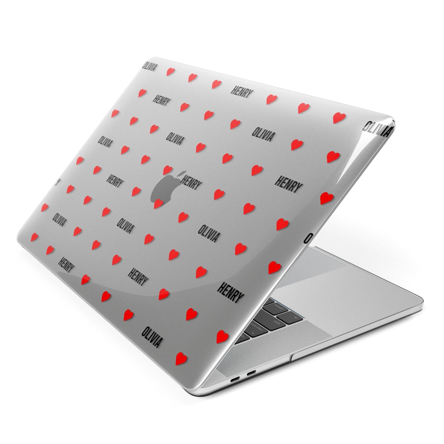 Red Hearts with Couple s Names Apple MacBook Case Side View