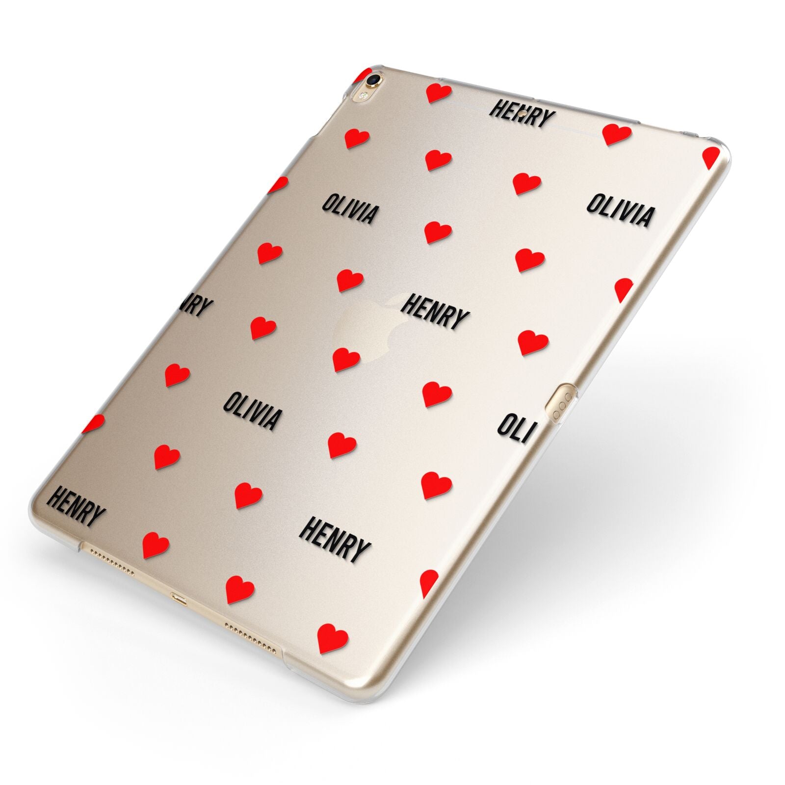 Red Hearts with Couple s Names Apple iPad Case on Gold iPad Side View