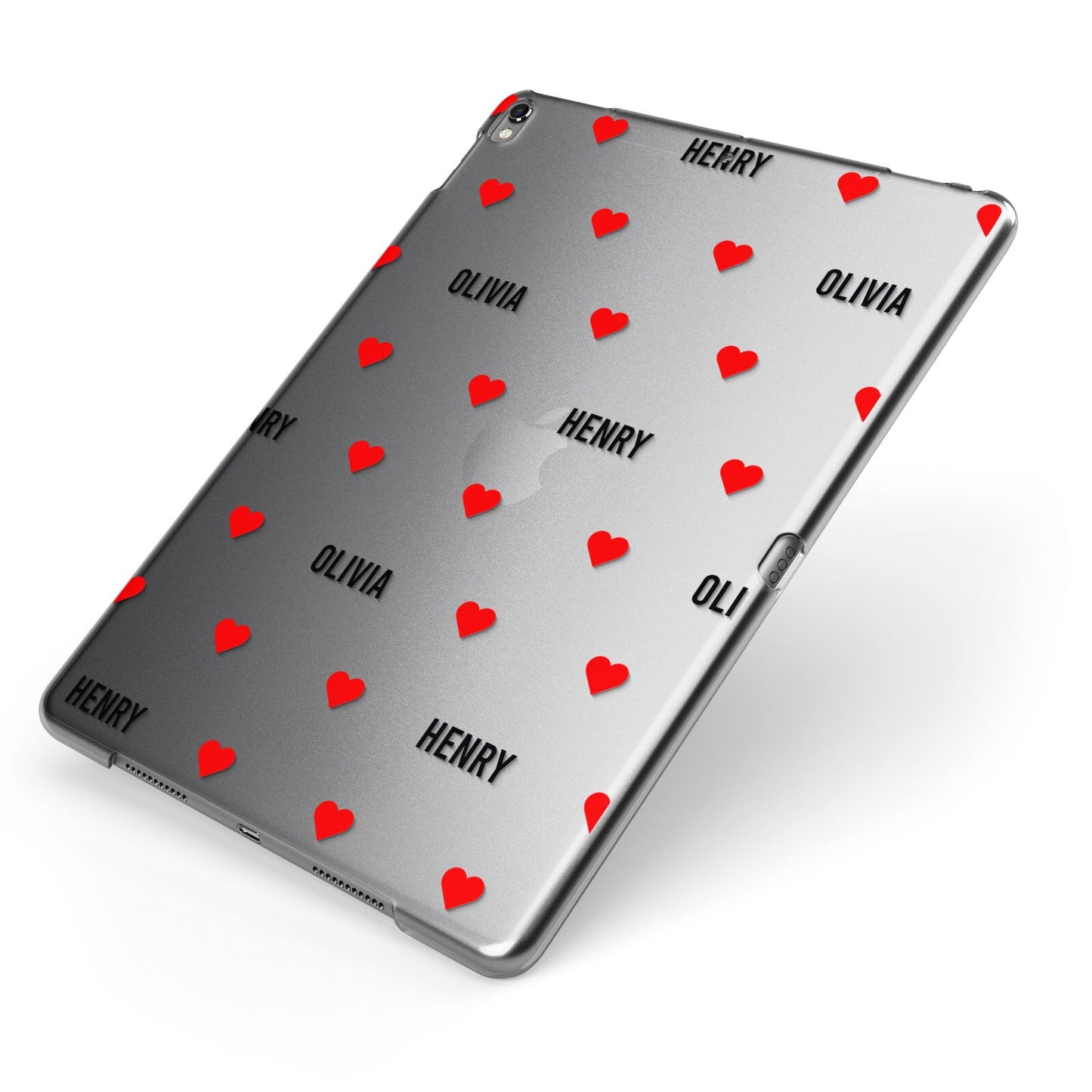 Red Hearts with Couple s Names Apple iPad Case on Grey iPad Side View
