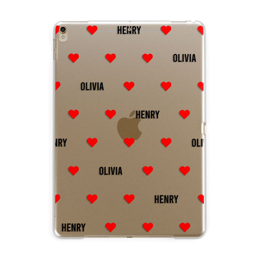 Red Hearts with Couple s Names Apple iPad Gold Case