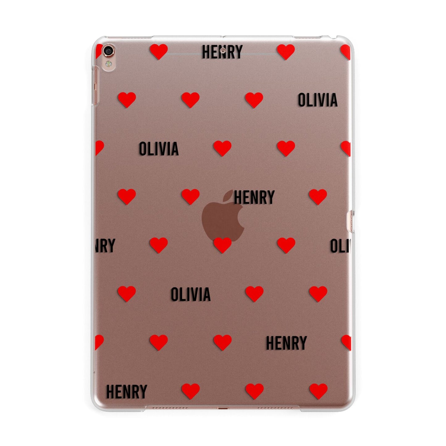 Red Hearts with Couple s Names Apple iPad Rose Gold Case