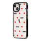 Red Hearts with Couple s Names iPhone 13 Black Impact Case Side Angle on Silver phone