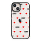 Red Hearts with Couple s Names iPhone 13 Black Impact Case on Silver phone