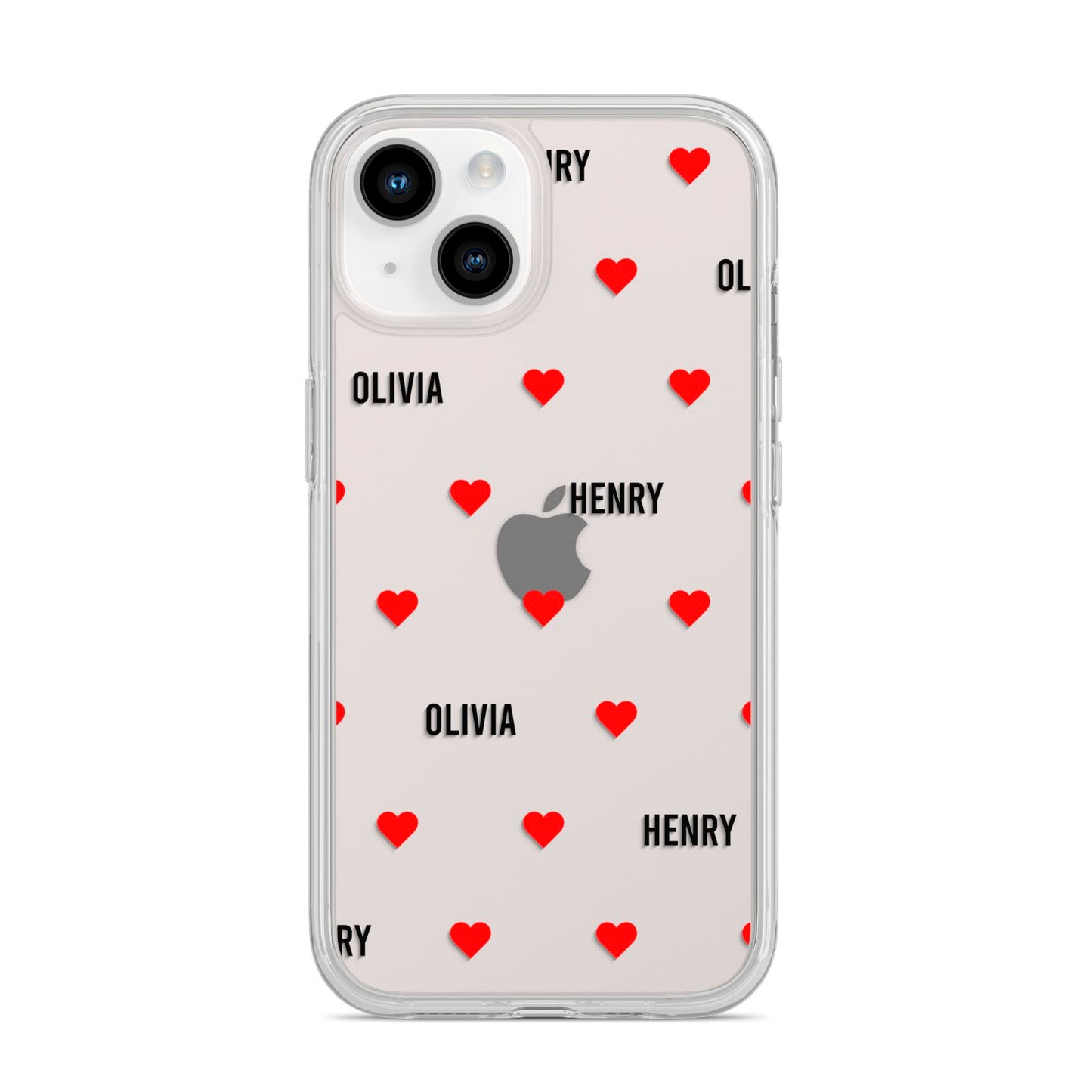 Red Hearts with Couple s Names iPhone 14 Clear Tough Case Starlight