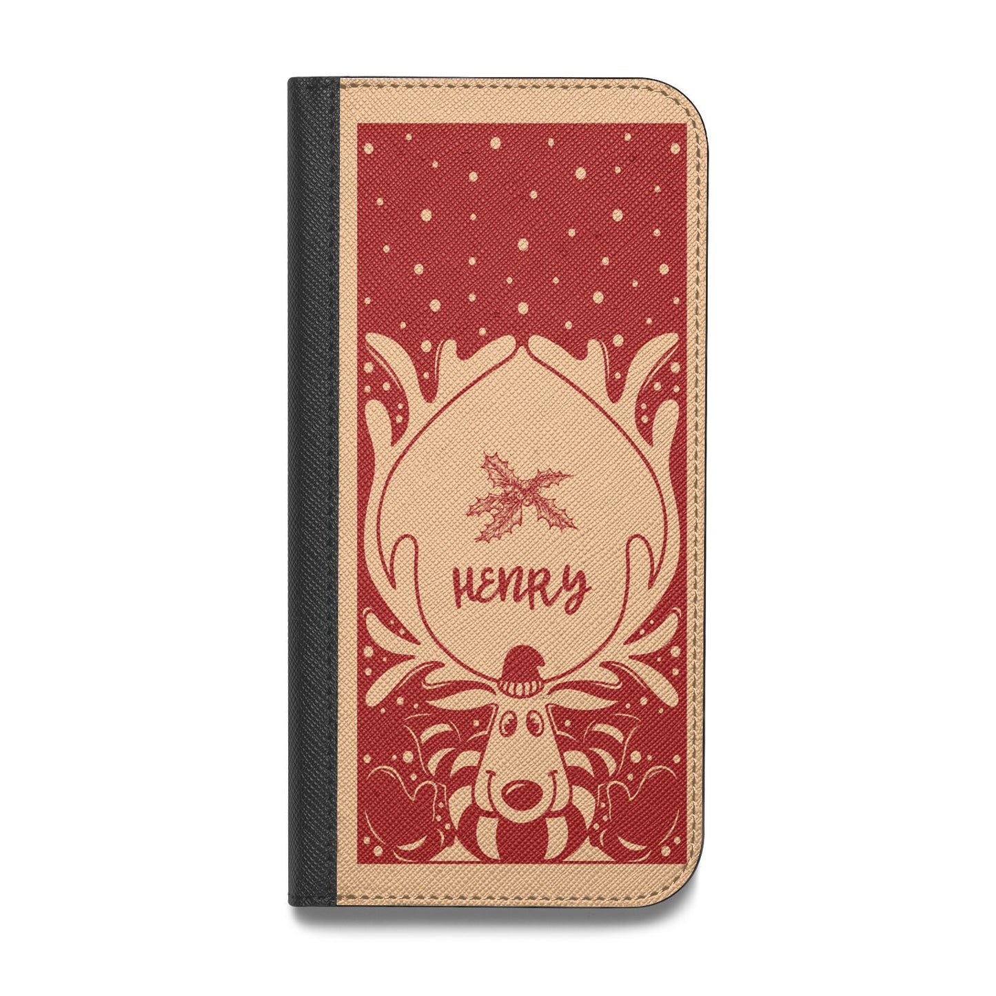Red Personalised Rudolph Vegan Leather Flip Samsung Case
