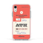 Red Vintage Baggage Tag Apple iPhone XR Impact Case Pink Edge on Silver Phone