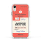 Red Vintage Baggage Tag Apple iPhone XR Impact Case White Edge on Silver Phone