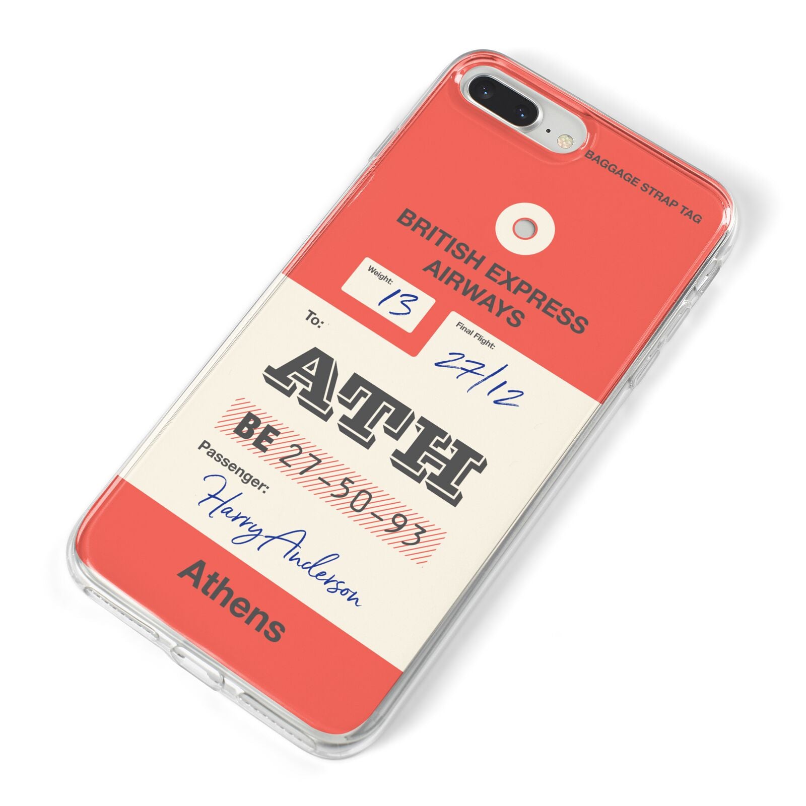 Red Vintage Baggage Tag iPhone 8 Plus Bumper Case on Silver iPhone Alternative Image