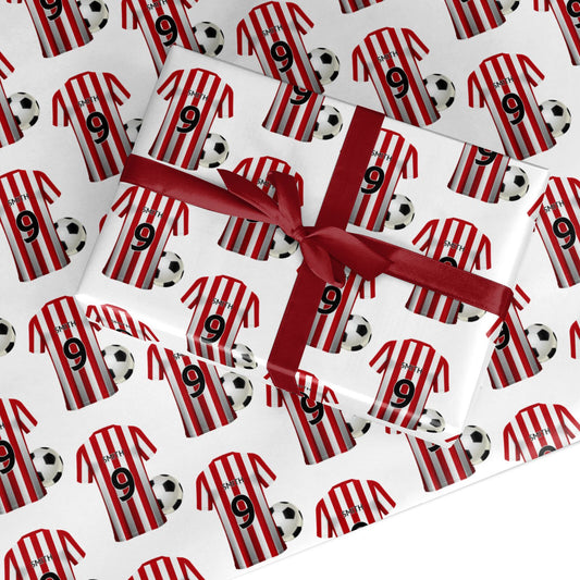 Red White Striped Personalised Football Shirt Custom Wrapping Paper