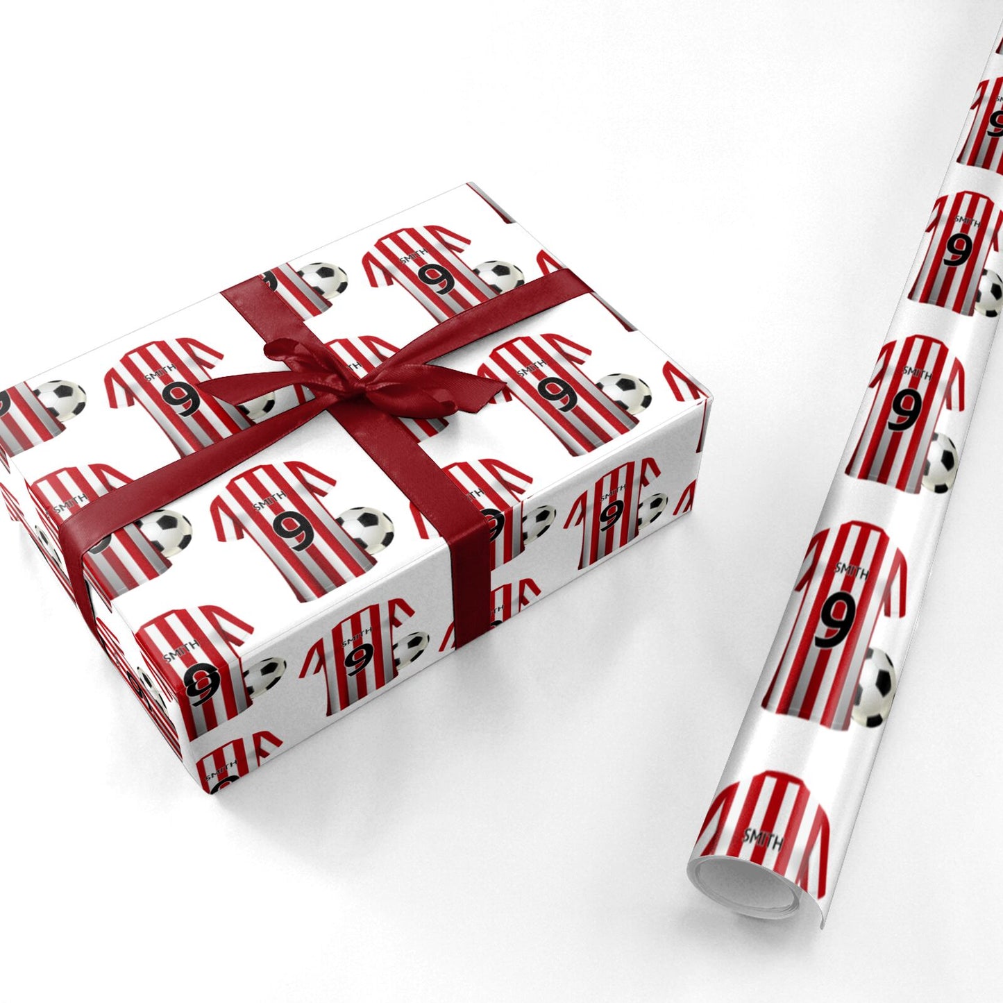 Red White Striped Personalised Football Shirt Personalised Wrapping Paper