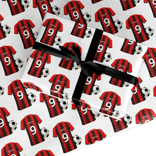 Red and Black Stripes Personalised Football Shirt Custom Wrapping Paper