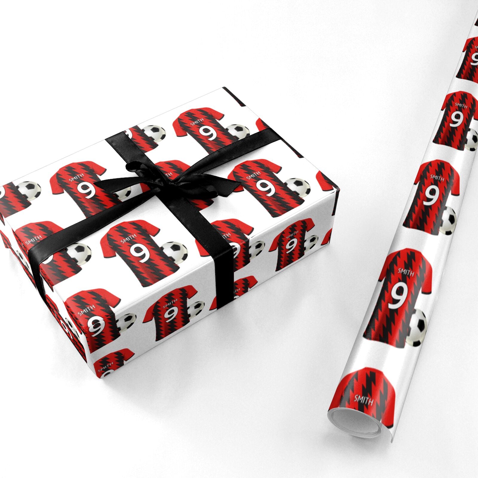 Red and Black Stripes Personalised Football Shirt Personalised Wrapping Paper