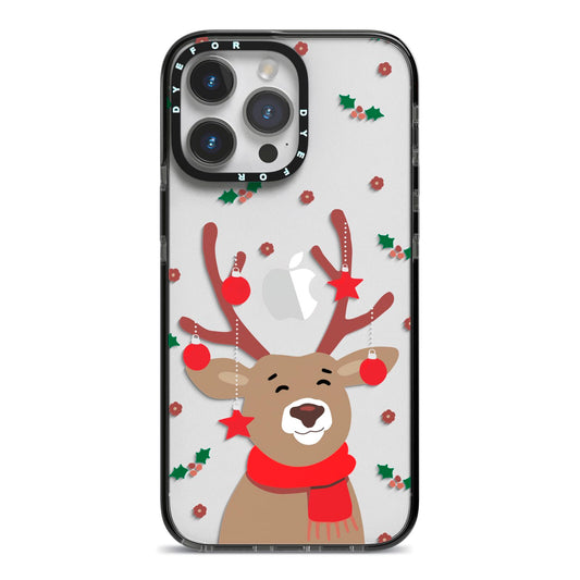 Reindeer Christmas iPhone 14 Pro Max Black Impact Case on Silver phone