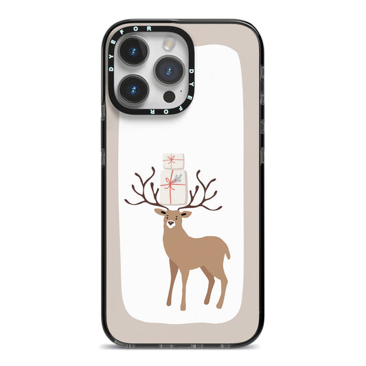 Reindeer Presents iPhone 14 Pro Max Black Impact Case on Silver phone