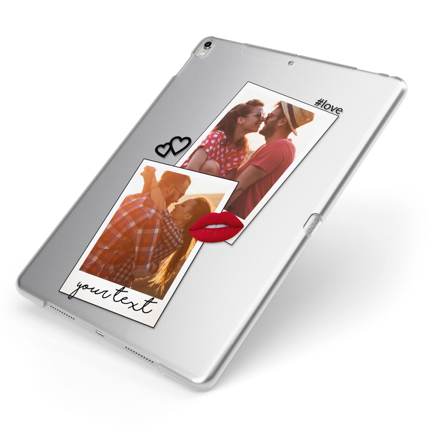Romantic Pinboard Photo Montage Upload with Text Apple iPad Case on Silver iPad Side View