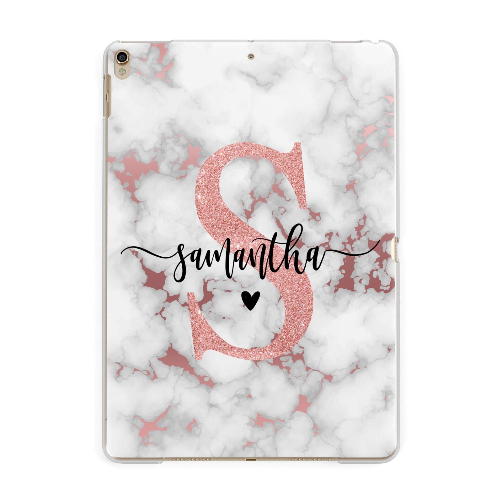 Rose Gold Personalised Marble Glitter Initial Name iPad Case – Dyefor