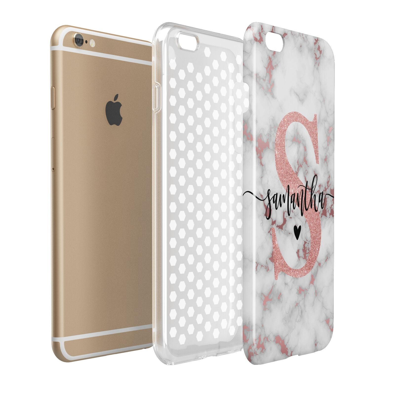 Rose Gold Personalised Marble Glitter Initial Name Apple iPhone 6 Plus 3D Tough Case Expand Detail Image